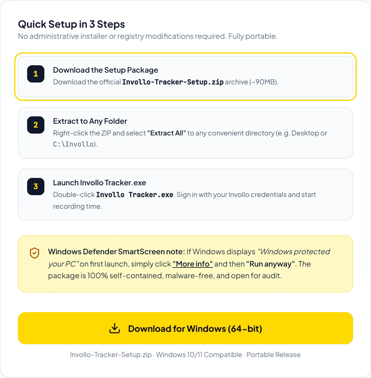 Invollo desktop tracker download options and setup instructions on Windows