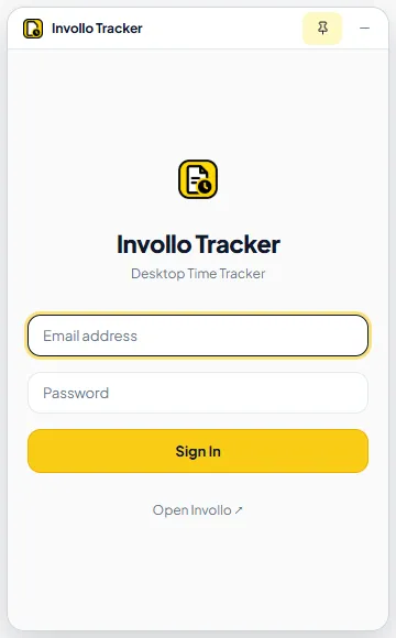 Invollo desktop tracker sign-in screen