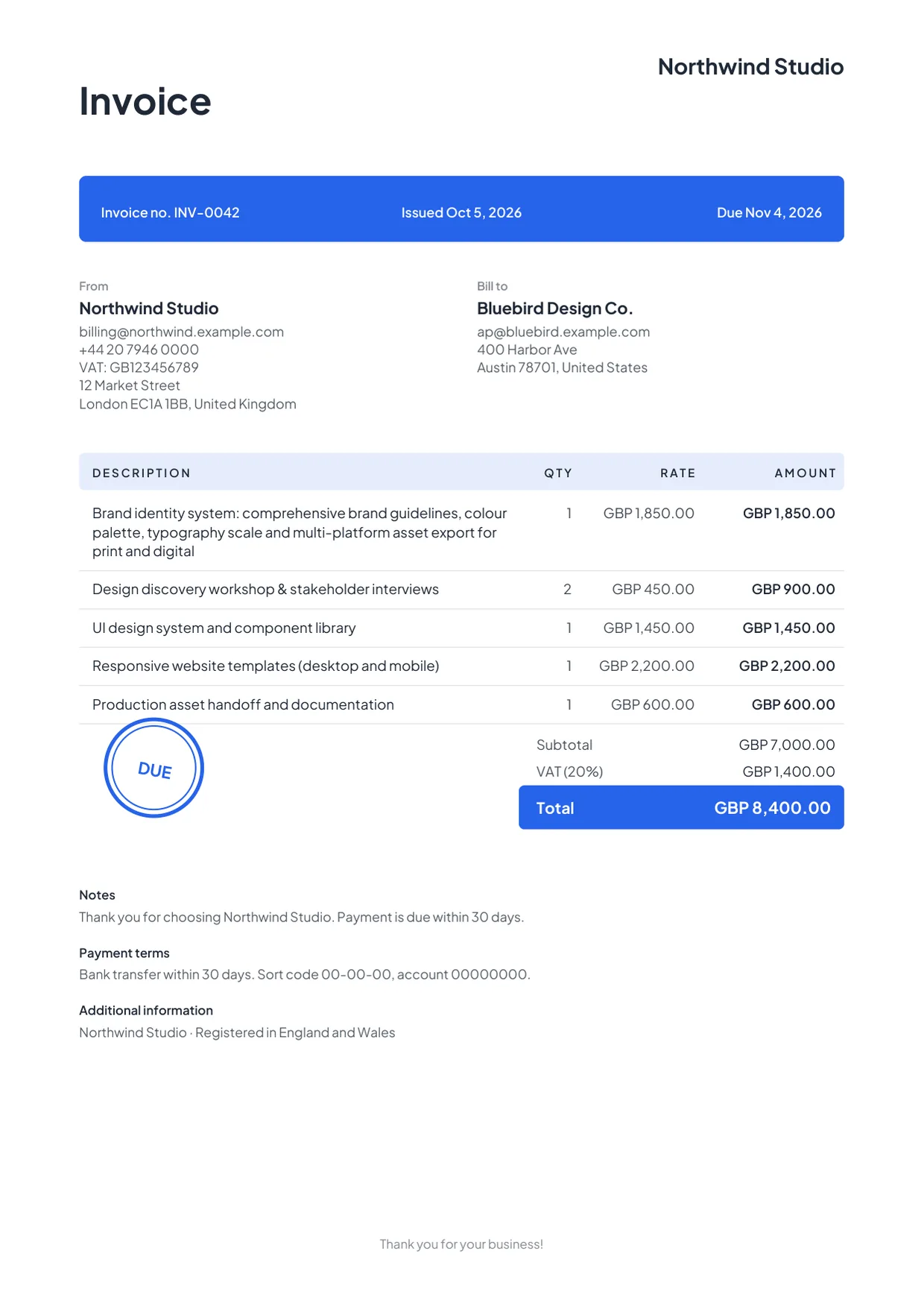 Classic invoice template preview