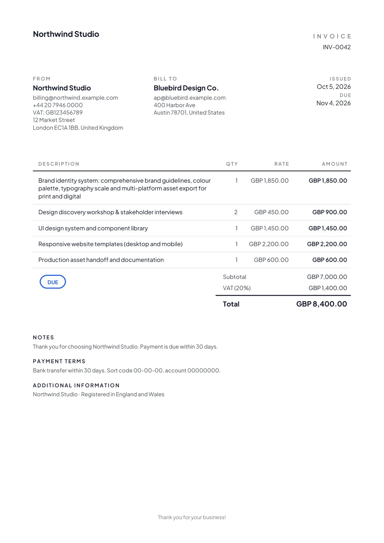 Minimal invoice template preview