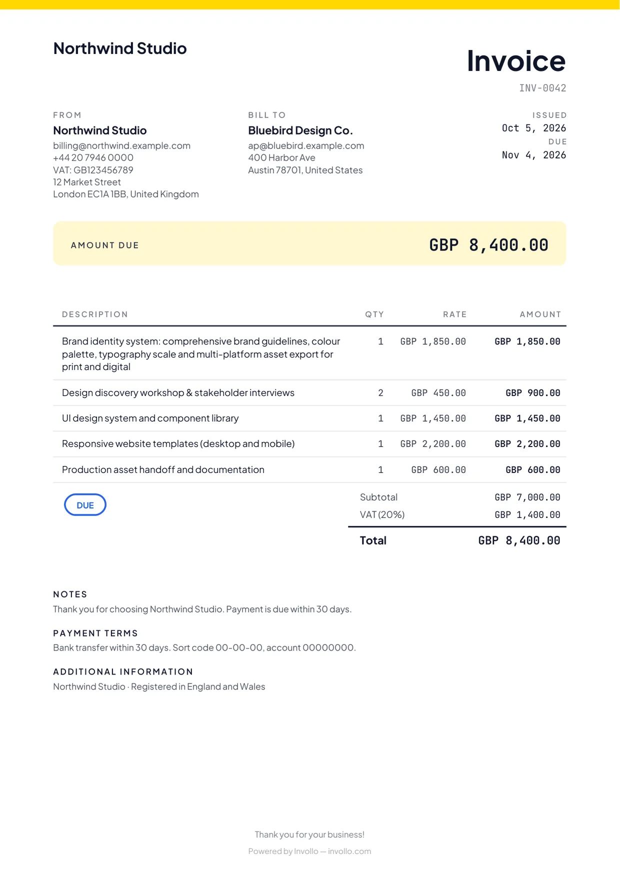 Invollo Signature invoice template preview